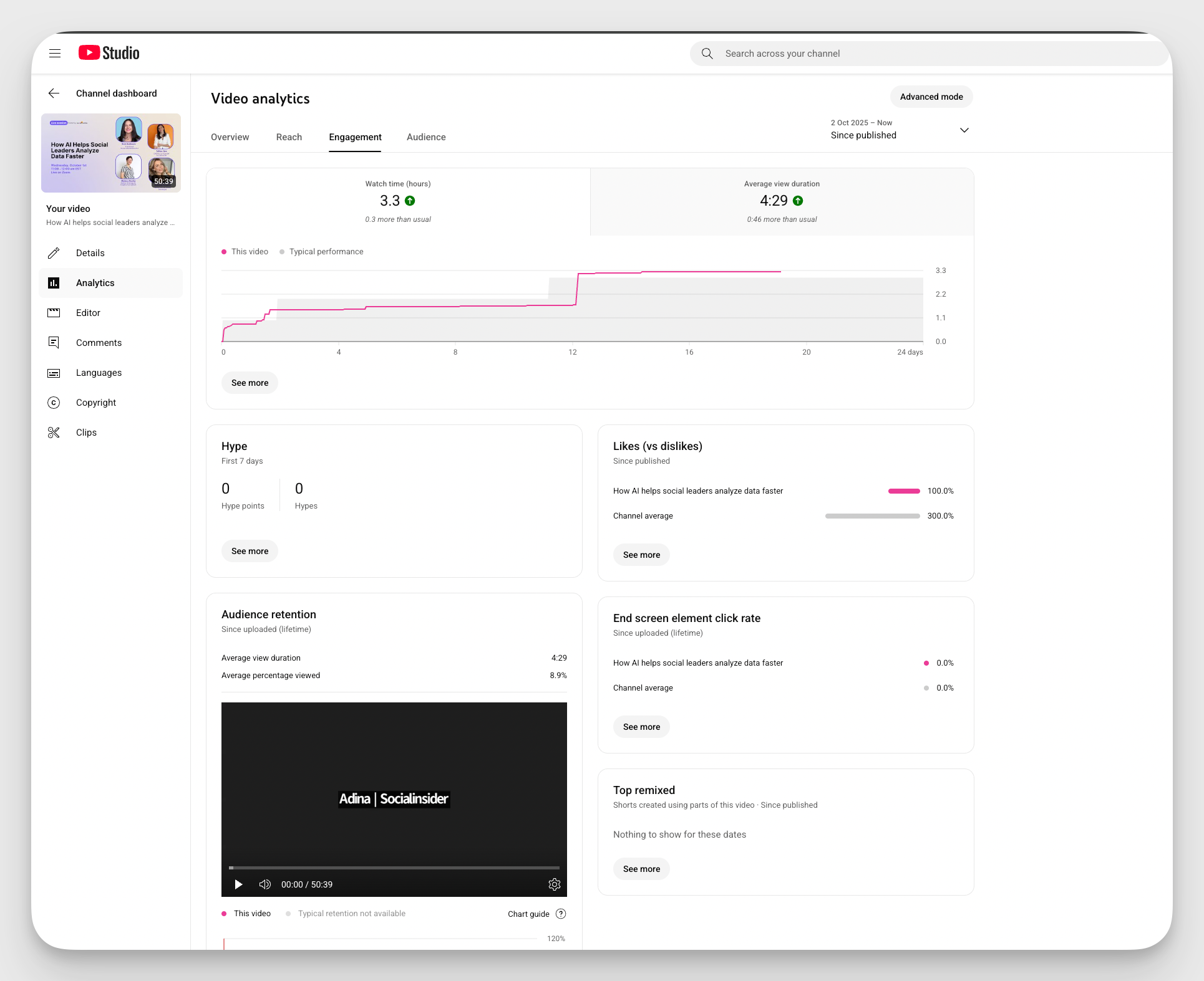 native youtube analytics dashboard